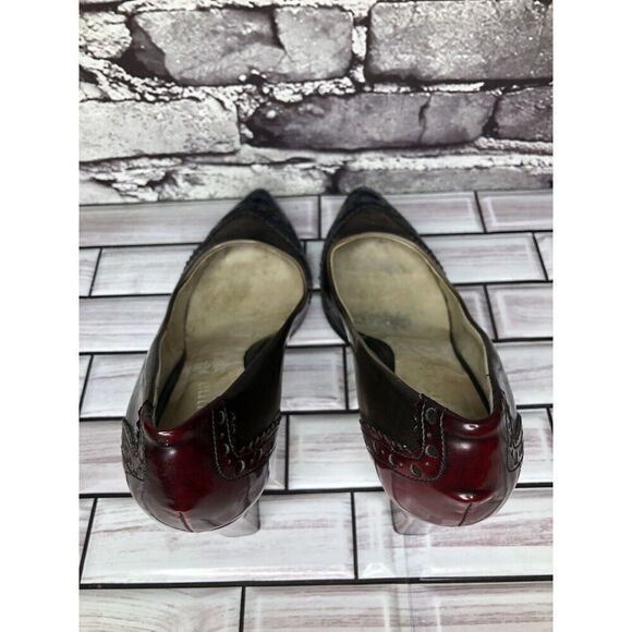 Mona Lisa Gray Blue Red Leather Pointed Toe Dress Heels Women’s Sz 37.5EU/7M US - Picture 5 of 16